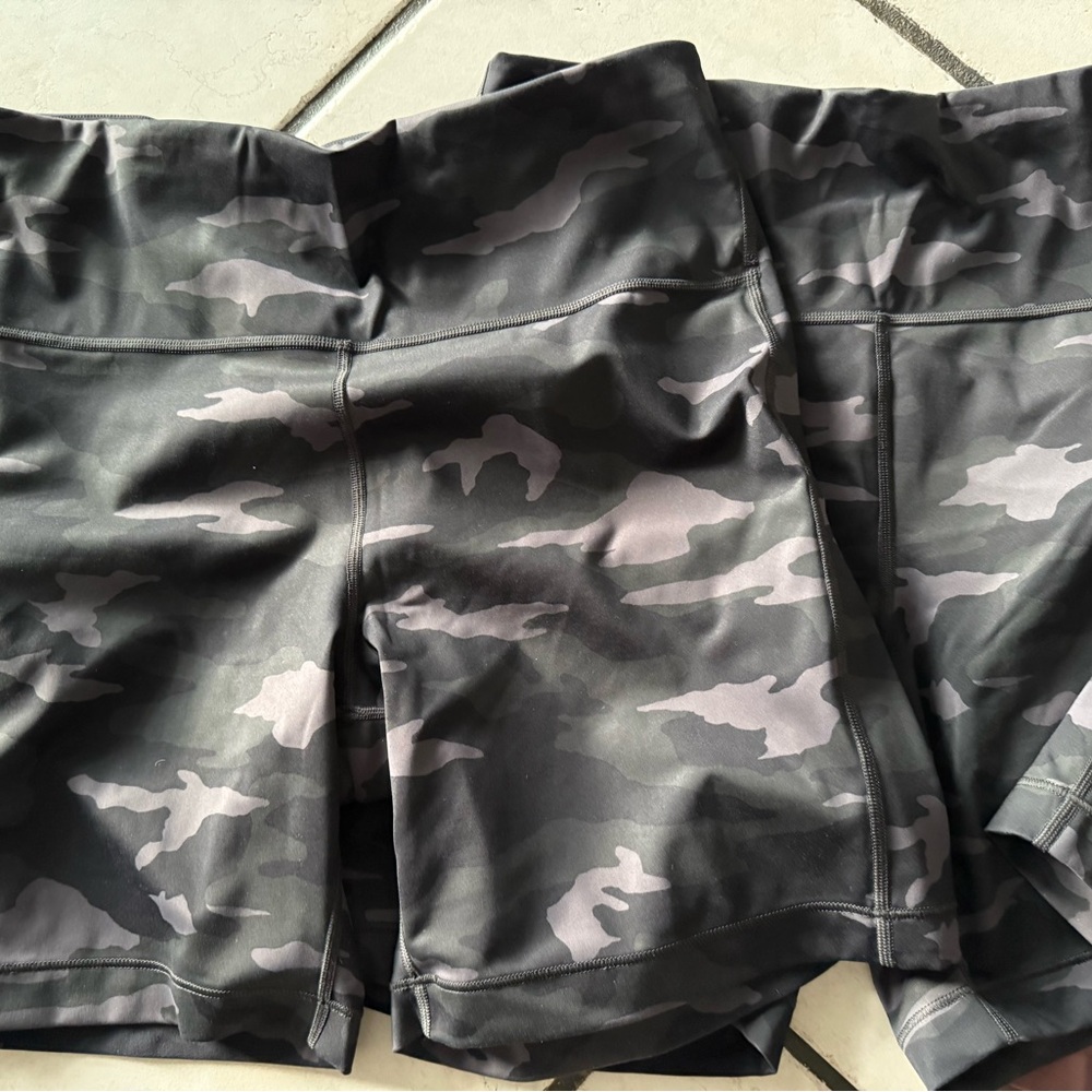 Athleta Black Camo and Pink Bike Shorts - Picture 2 of 5